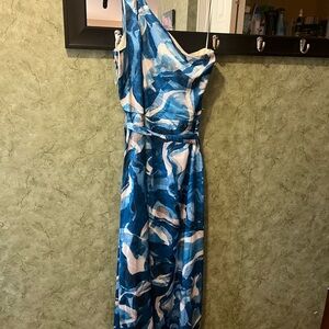 Nicole Miller Blue Abstract One Shoulder Gown – Size M